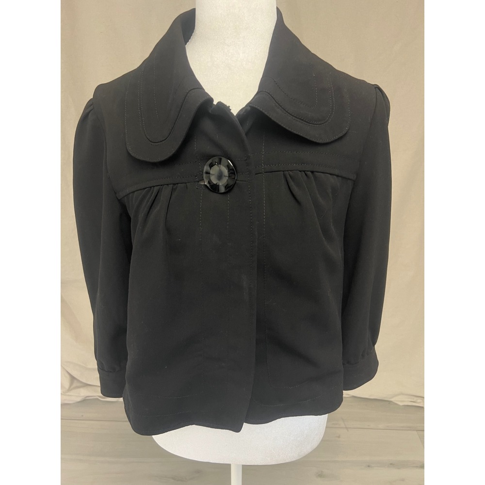 Retro Cropped Blazer Black Peter Pan Collar Sz S Dark Academia Gothic Y2K